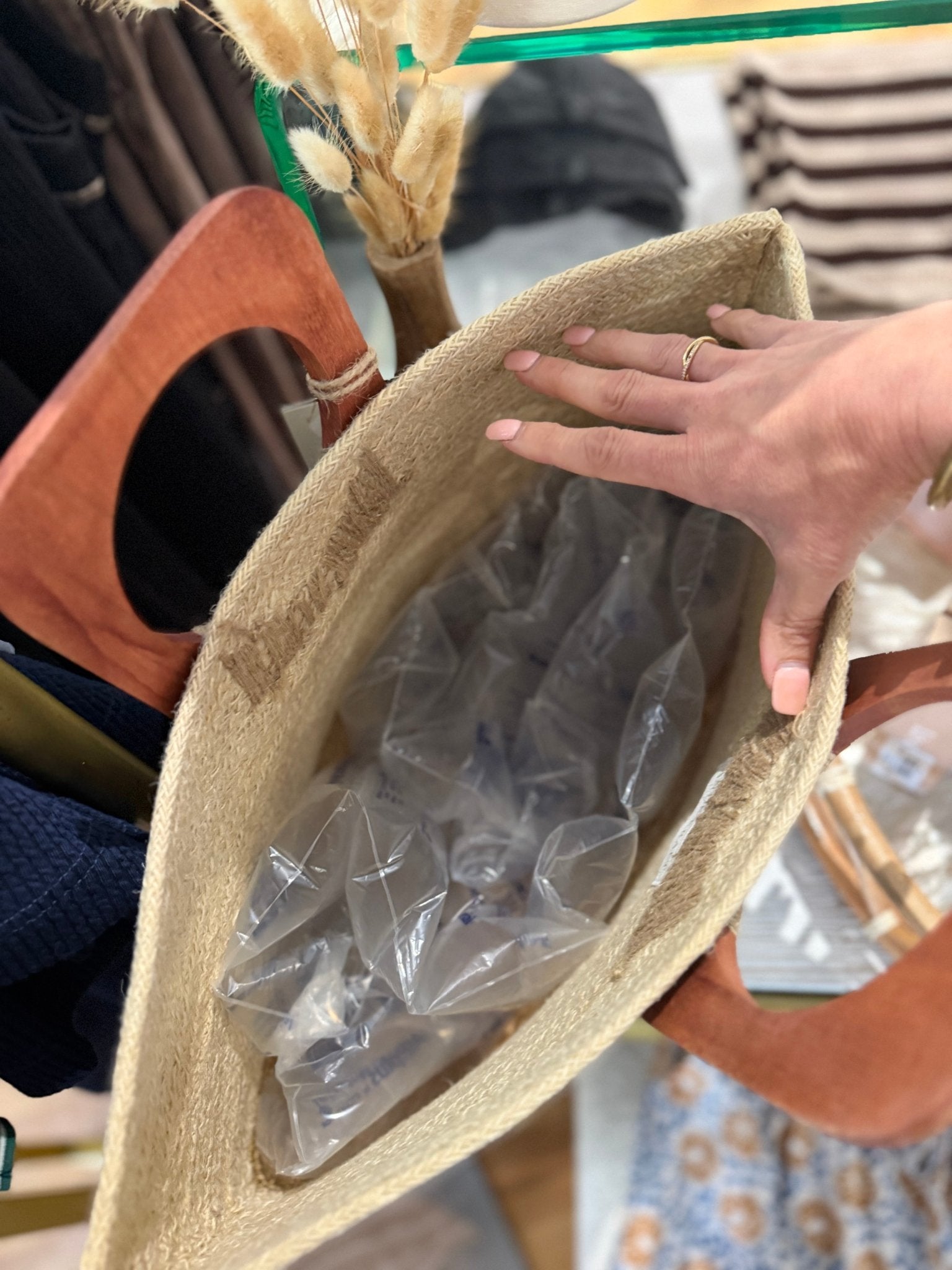 Printed Jute Tote-Blue - Infinity Raine