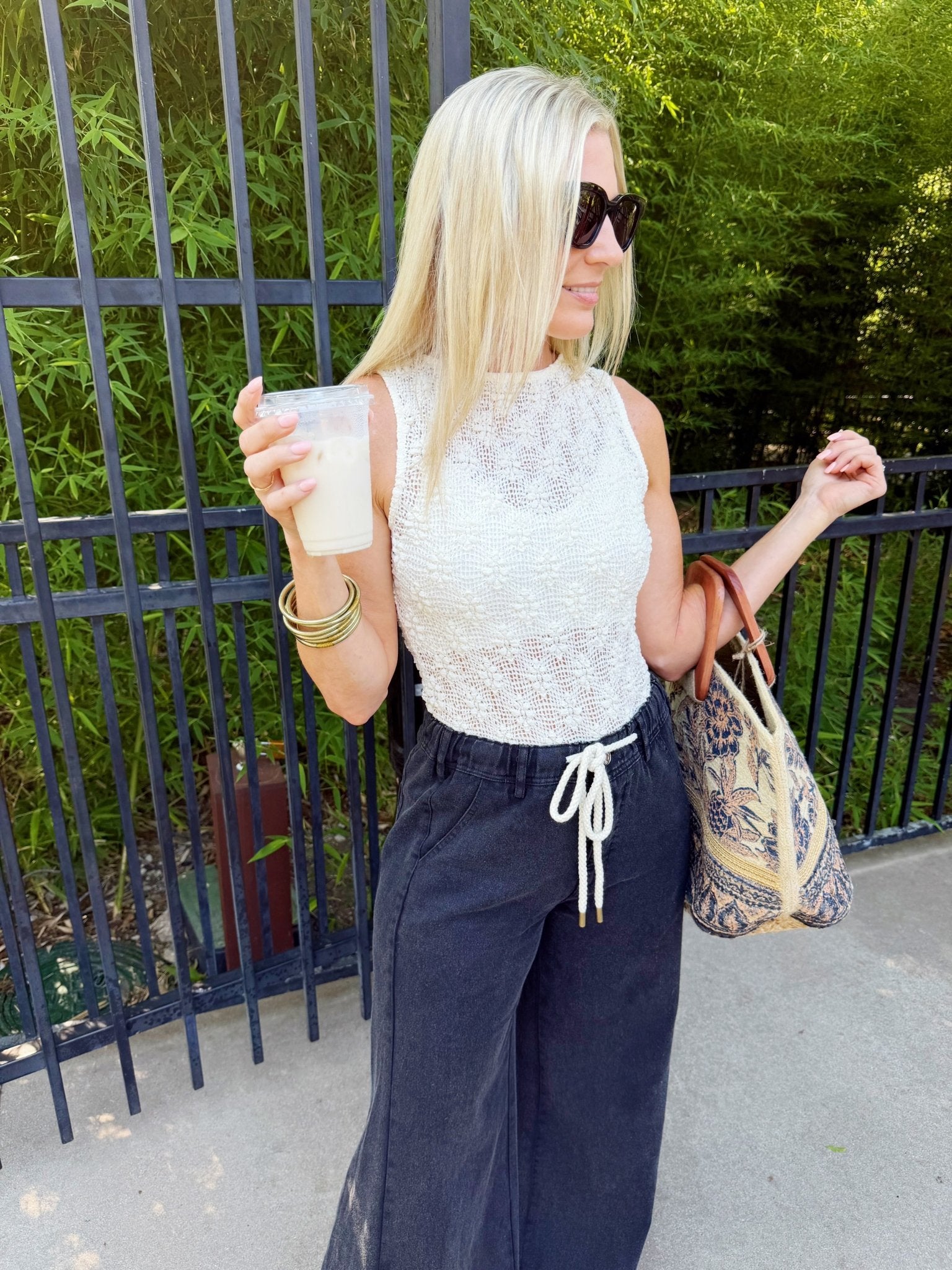 Printed Jute Tote-Navy - Infinity Raine