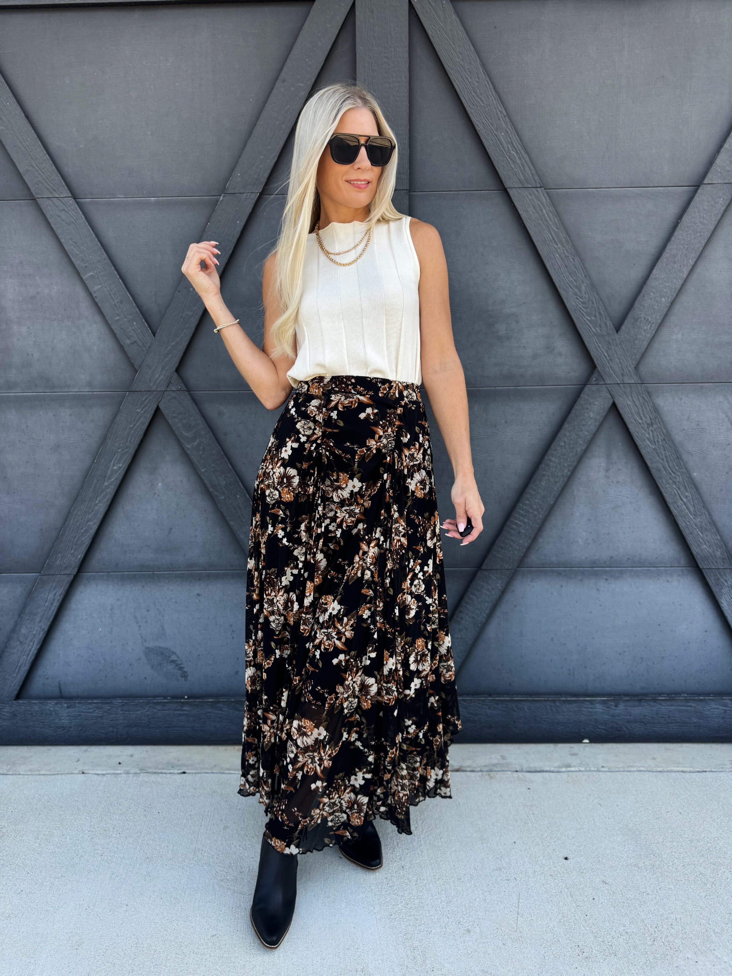 Autumn Floral Maxi Skirt In Black - Infinity Raine
