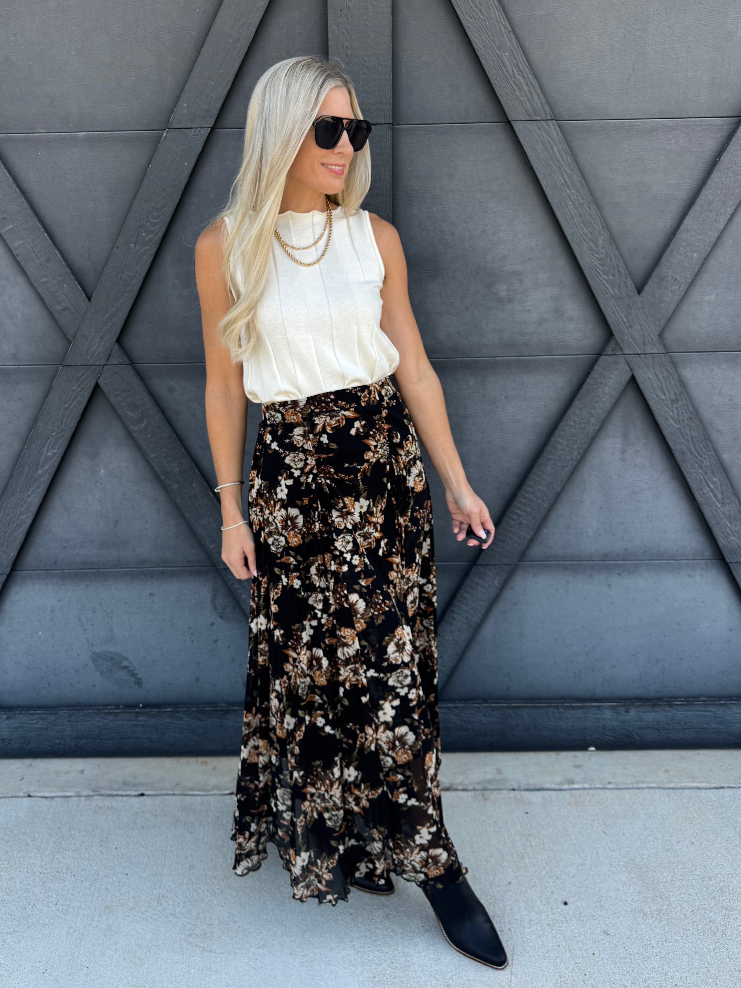 Autumn Floral Maxi Skirt In Black - Infinity Raine
