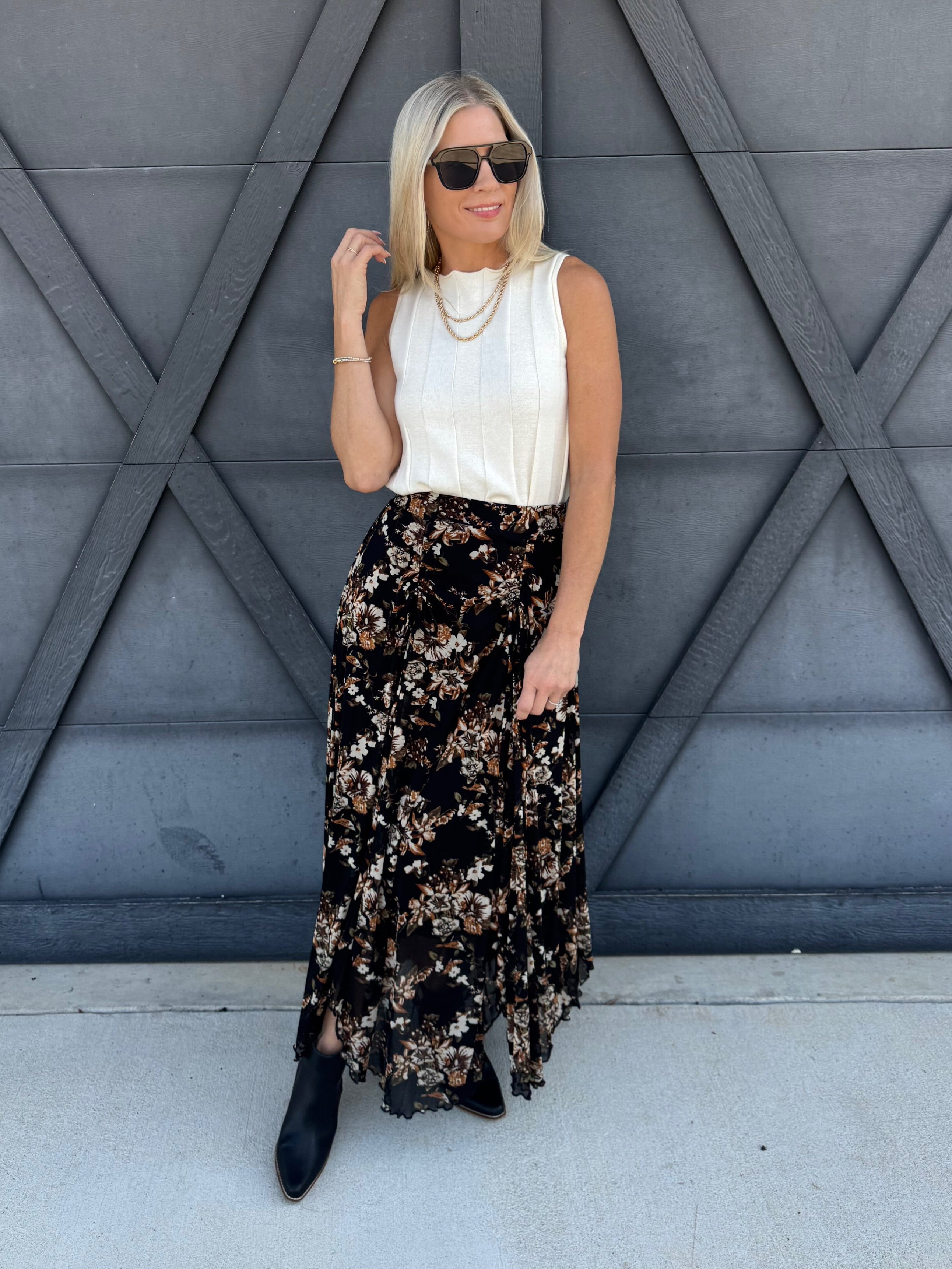 Autumn Floral Maxi Skirt In Black - Infinity Raine