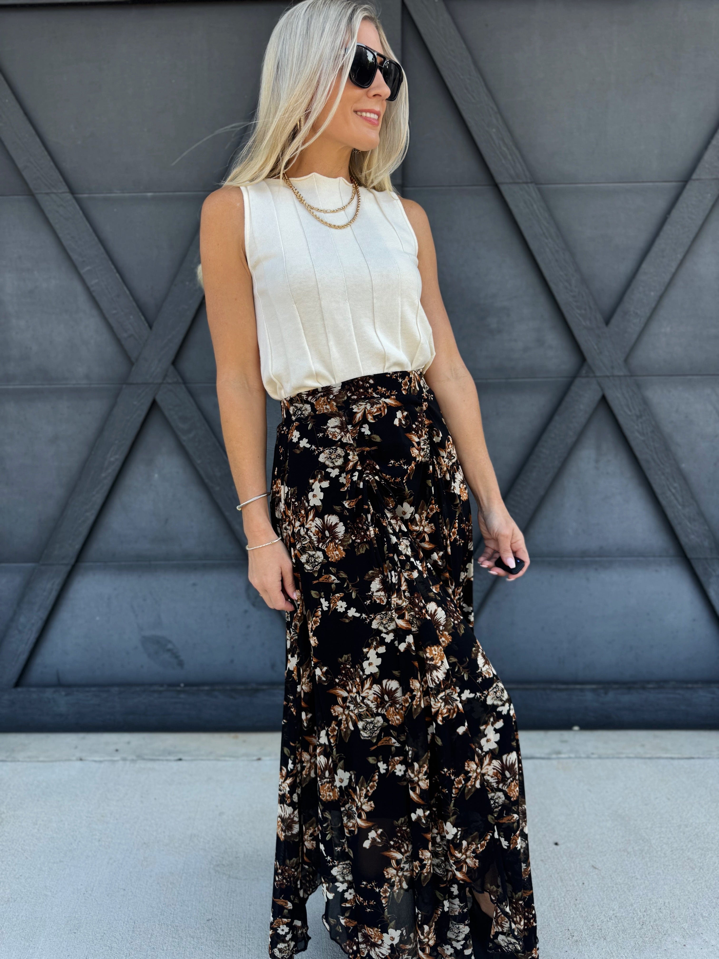Autumn Floral Maxi Skirt In Black - Infinity Raine