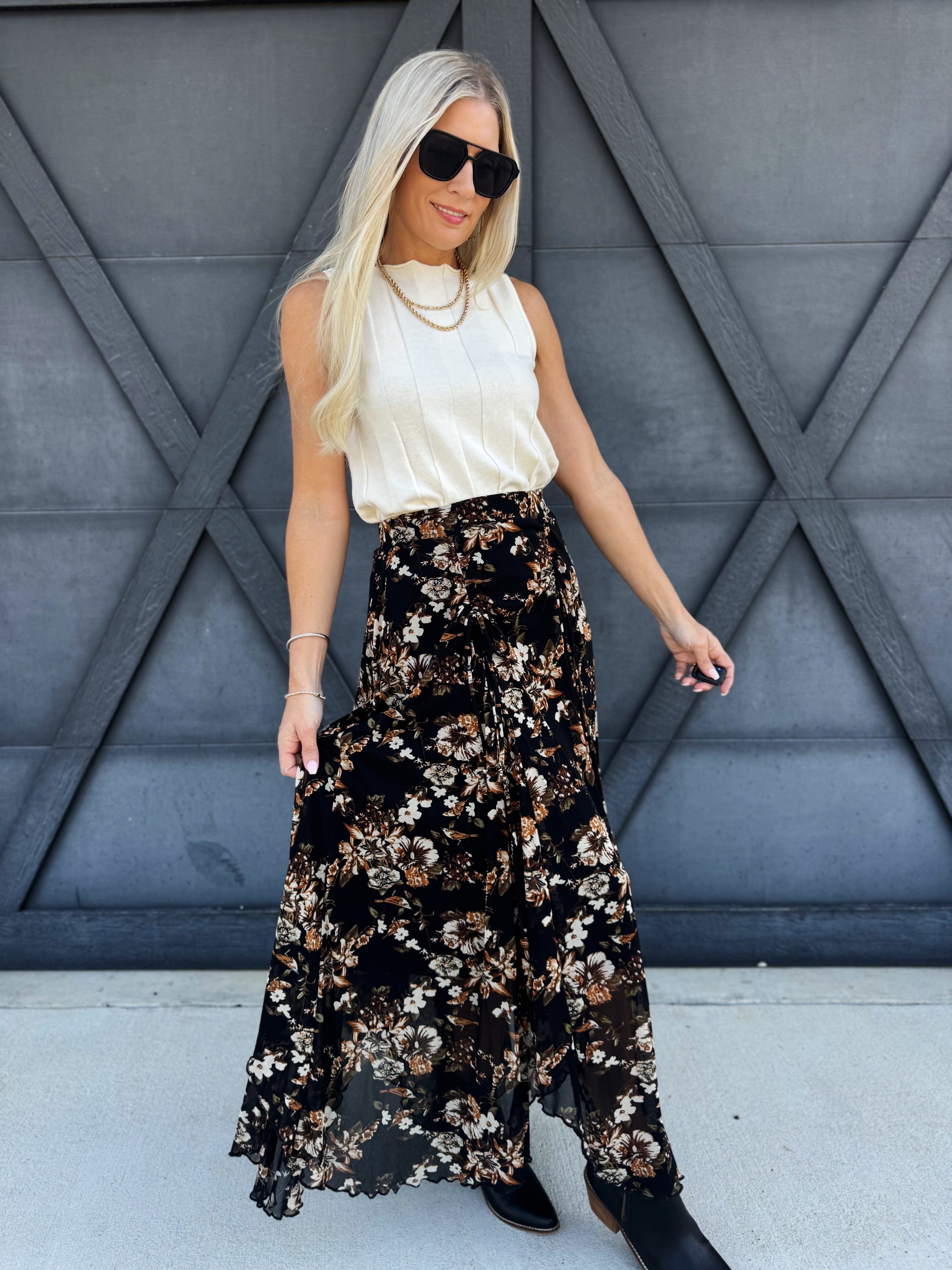 Autumn Floral Maxi Skirt In Black - Infinity Raine