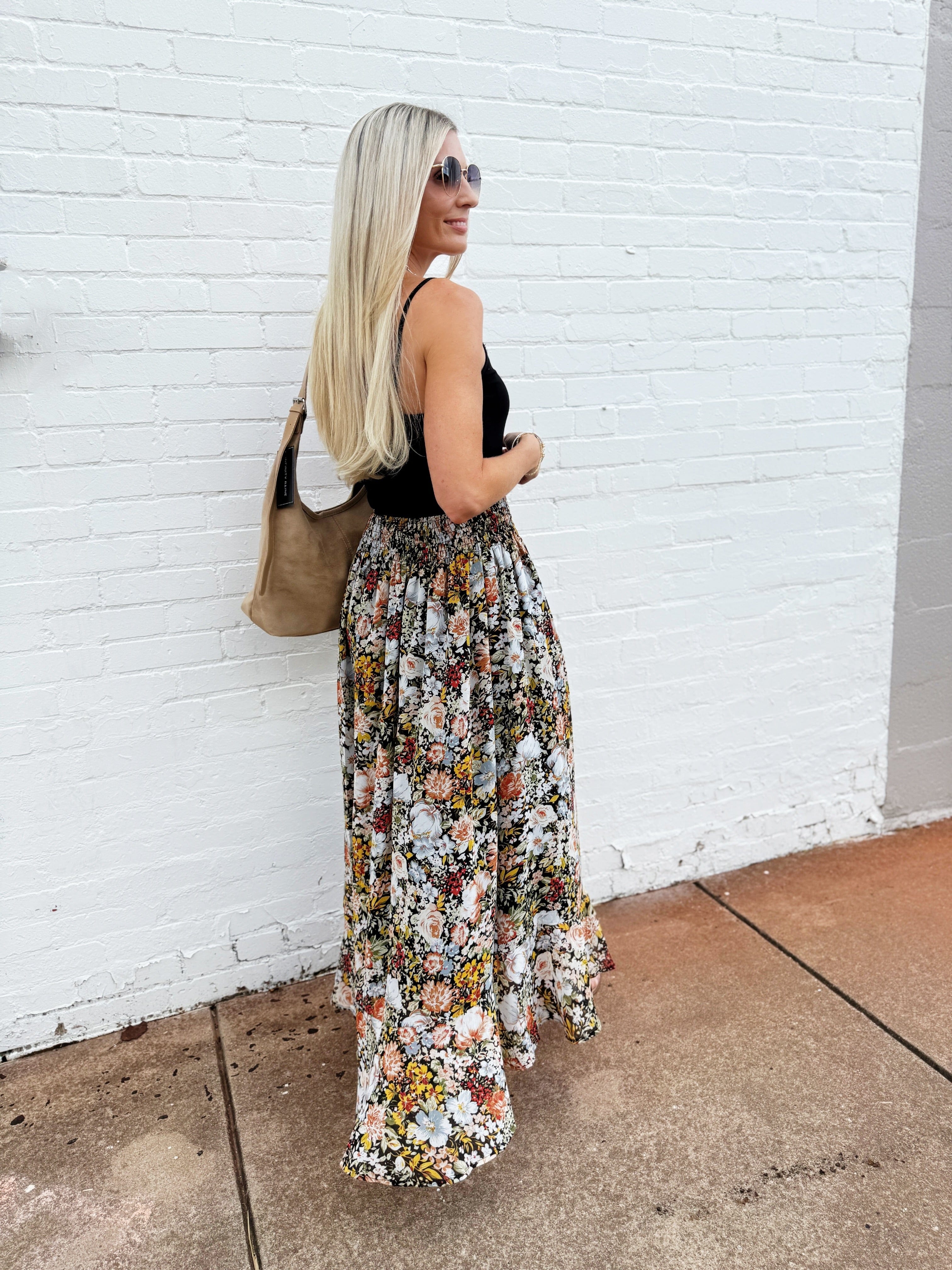 Promesa Bottoms - Skirts Smocked Floral Maxi  Skirt In Black