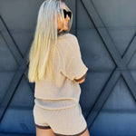 Solid Knit Contrast Short Set In Oatmeal - Infinity Raine