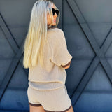 Solid Knit Contrast Short Set In Oatmeal - Infinity Raine