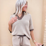Solid Knit Contrast Short Set In Oatmeal - Infinity Raine