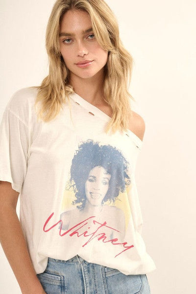 Vintage Canvas Whitney Houston Distressed Graphic Tee-Ivory - Infinity Raine