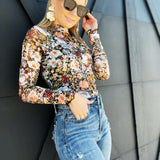 Floral Lined Mesh Long Sleeve Top-Black - Infinity Raine