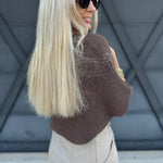 Short Sleeve Pointelle Ribbed Knit Sweater In Espresso - Infinity Raine
