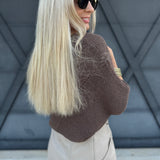 Short Sleeve Pointelle Ribbed Knit Sweater In Espresso - Infinity Raine