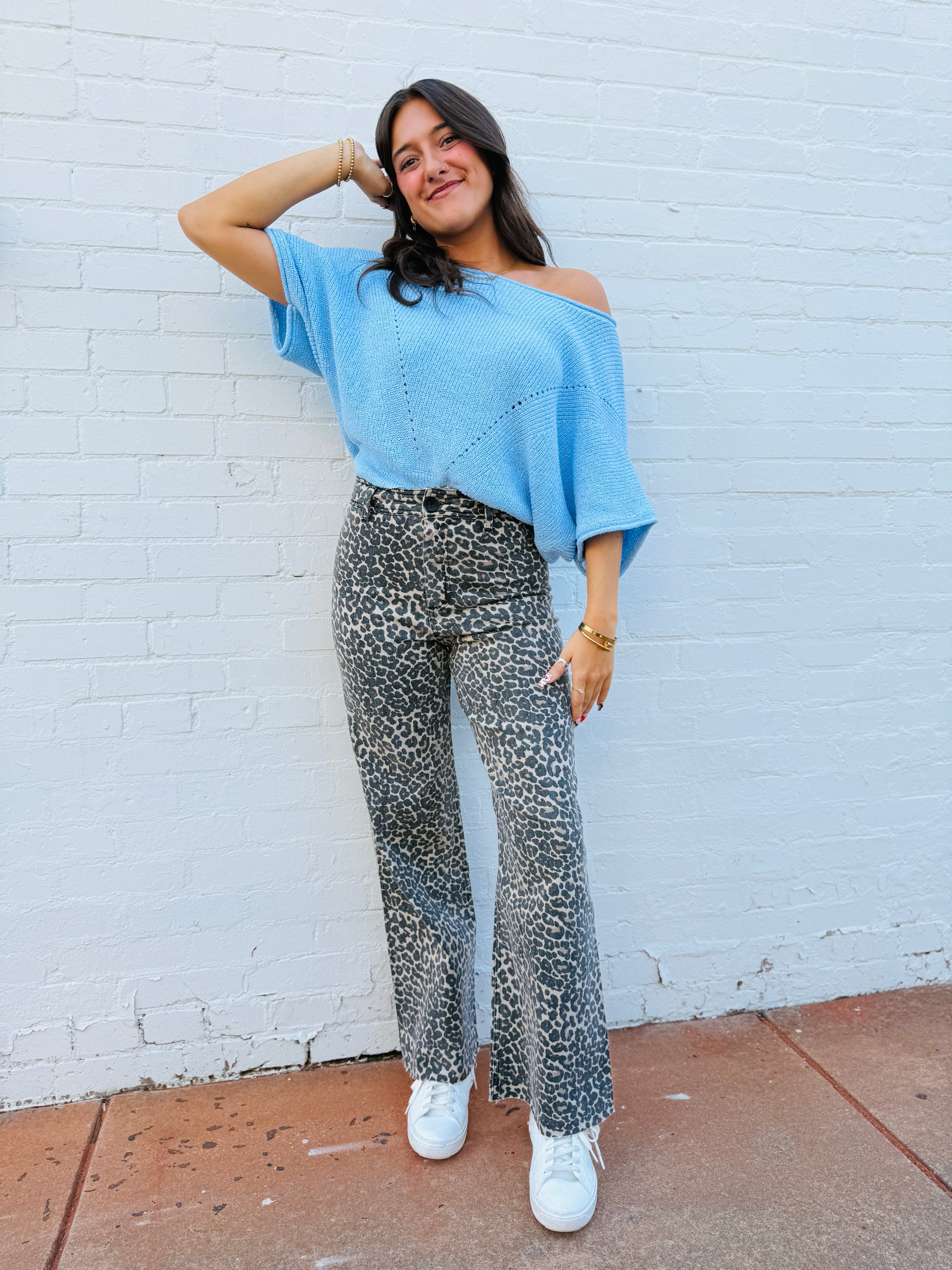 Promesa Tops - Blouses Short Sleeve Pointelle Ribbed Knit Sweater In Light Blue