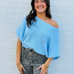Promesa Tops - Blouses Short Sleeve Pointelle Ribbed Knit Sweater In Light Blue