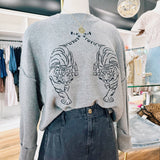 Promesa Tops - Sweaters Embroidered Tiger Exposed Seam Knit Sweater In Grey