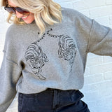Embroidered Tiger Exposed Seam Knit Sweater In Grey - Infinity Raine