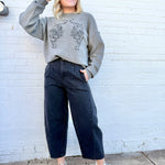 Embroidered Tiger Exposed Seam Knit Sweater In Grey - Infinity Raine