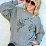 Embroidered Tiger Exposed Seam Knit Sweater In Grey - Infinity Raine