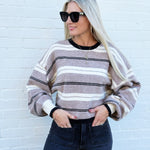 Promesa Tops - Sweaters Striped Knit Dolman Sleeve Sweater In Taupe