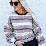 Promesa Tops - Sweaters Striped Knit Dolman Sleeve Sweater In Taupe