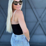 Colorblock Cropped Tank Top Sweater In Black - Infinity Raine