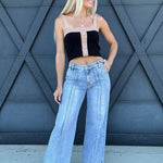 Colorblock Cropped Tank Top Sweater In Black - Infinity Raine