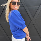 Puff Short Sleeve Crew Neck Top Cobalt - Infinity Raine