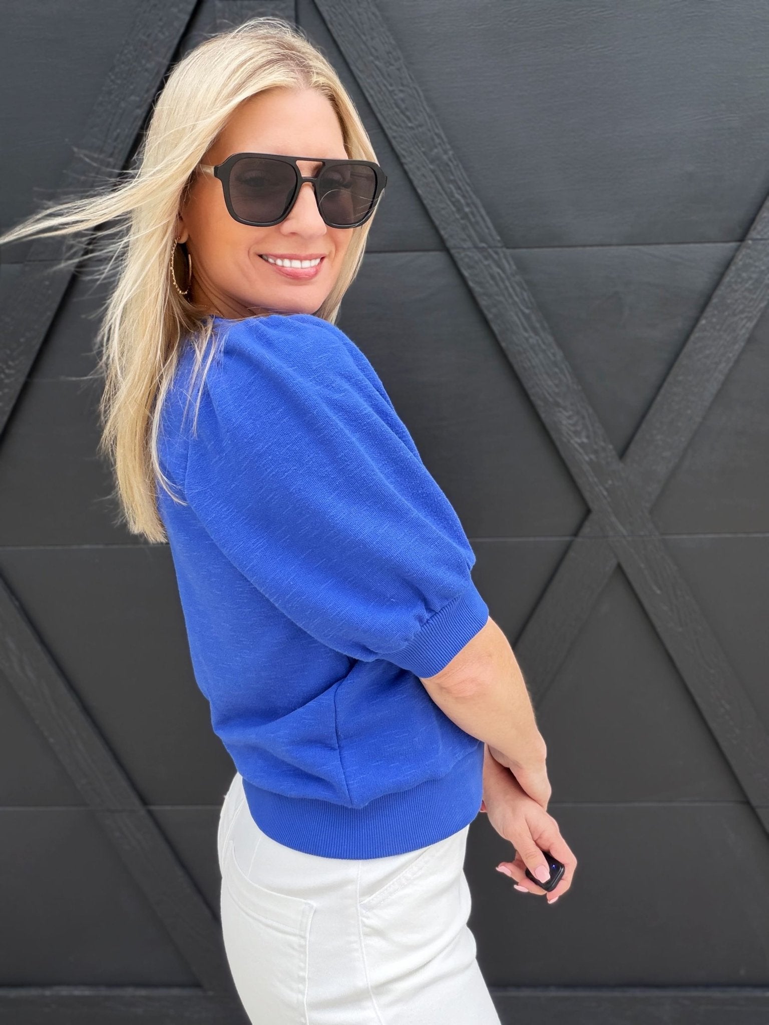 Puff Short Sleeve Crew Neck Top Cobalt - Infinity Raine