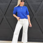Puff Short Sleeve Crew Neck Top Cobalt - Infinity Raine