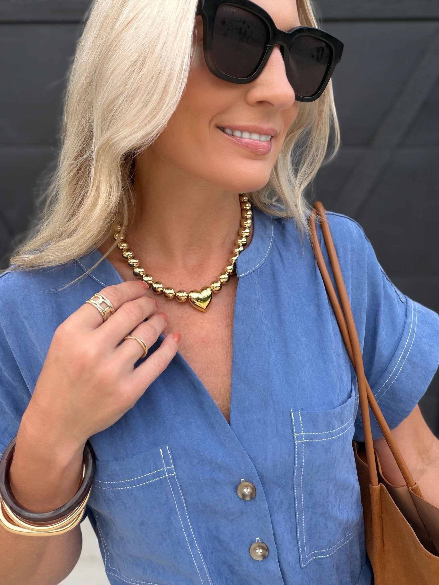 Puffy Heart Ball Chain Necklace In Gold - Infinity Raine