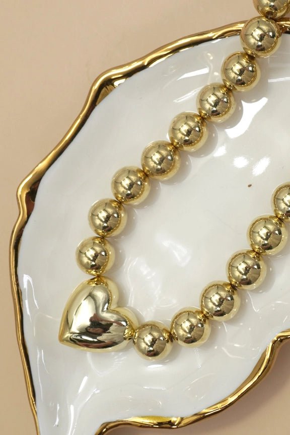 Puffy Heart Ball Chain Necklace In Gold - Infinity Raine