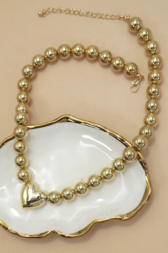 Puffy Heart Ball Chain Necklace In Gold - Infinity Raine
