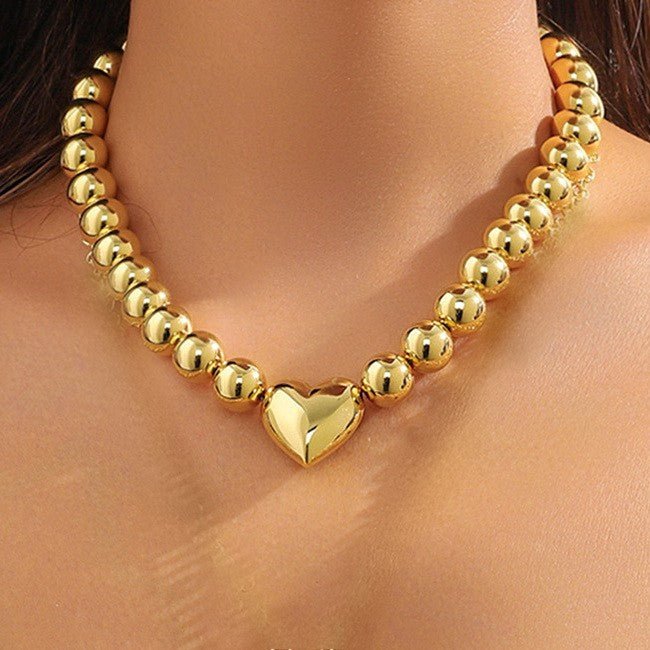 Puffy Heart Ball Chain Necklace In Gold - Infinity Raine