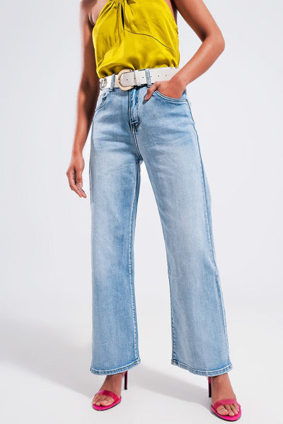 High Wide Leg Jeans-Light Wash - Infinity Raine