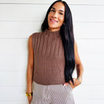Quiet Cabin Days Ribbed Mock Neck Sweater Top In Brown - Infinity Raine