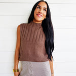 Quiet Cabin Days Ribbed Mock Neck Sweater Top In Brown - Infinity Raine