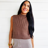 Quiet Cabin Days Ribbed Mock Neck Sweater Top In Brown - Infinity Raine