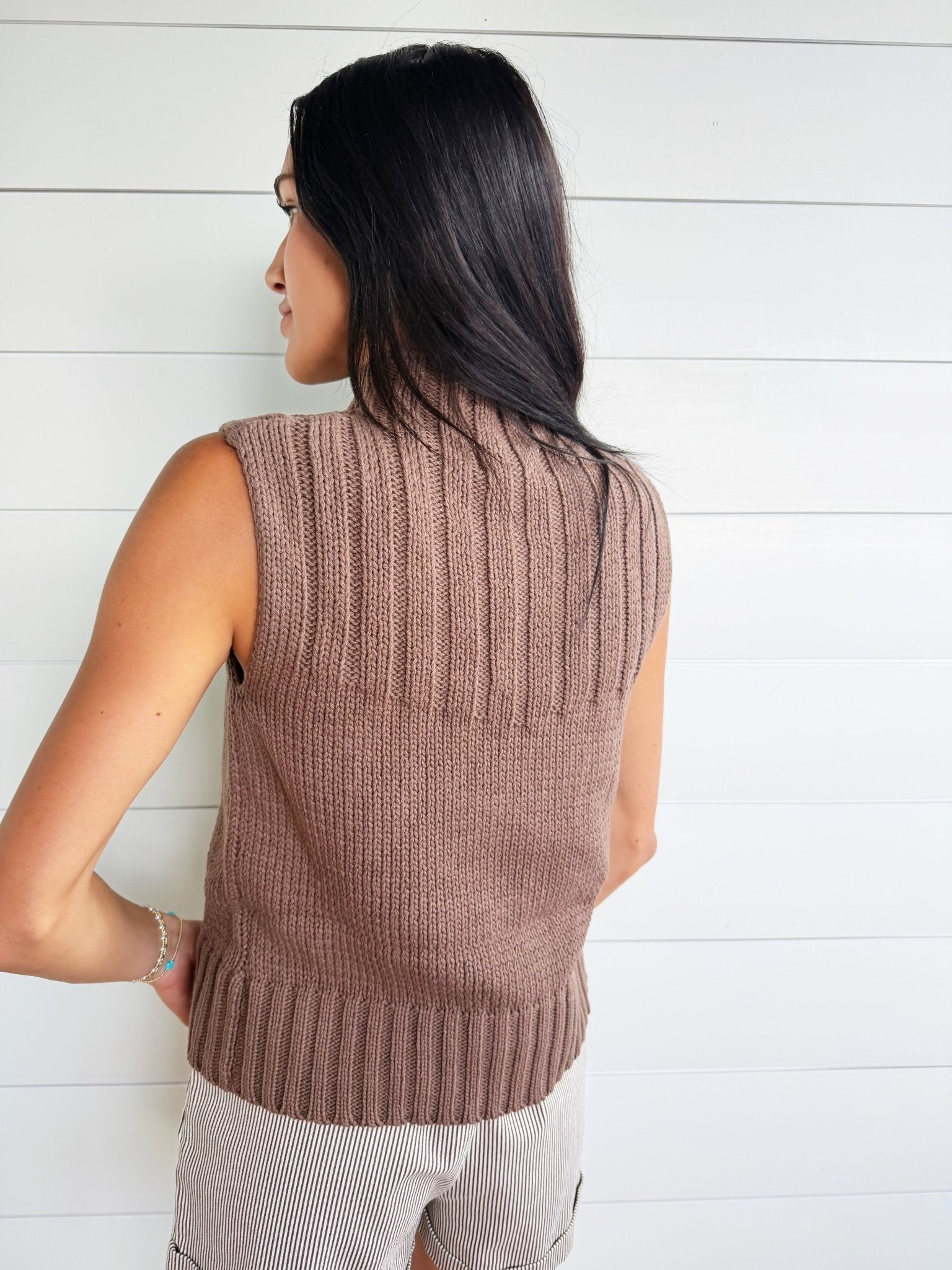 Quiet Cabin Days Ribbed Mock Neck Sweater Top In Brown - Infinity Raine