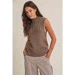 Quiet Cabin Days Ribbed Mock Neck Sweater Top In Brown - Infinity Raine