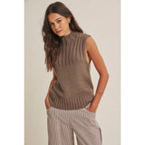 Quiet Cabin Days Ribbed Mock Neck Sweater Top In Brown - Infinity Raine