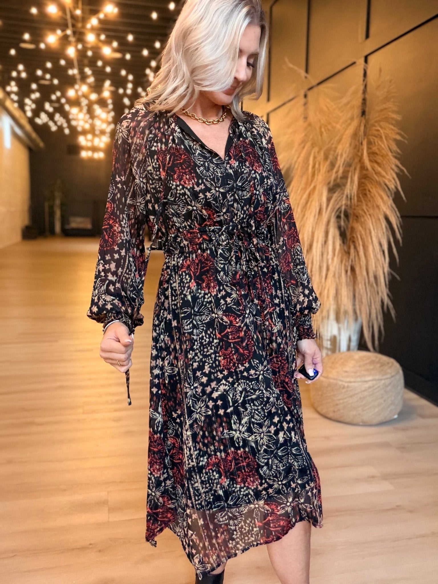 Radiant Nights Midi Dress In Black Multi - Infinity Raine