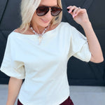 Rae Off Shoulder Cotton Knit Top In Cream - Infinity Raine