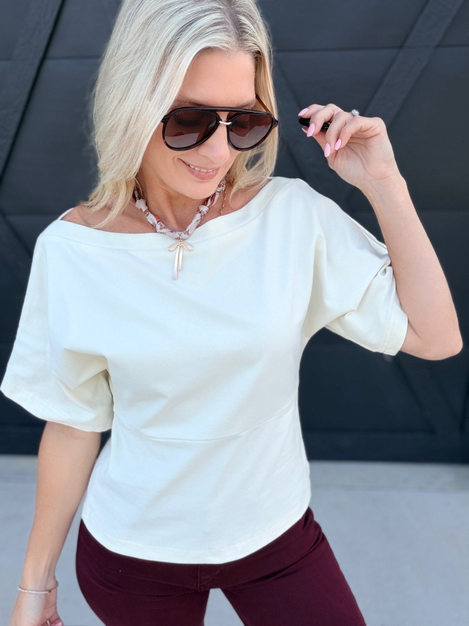 Rae Off Shoulder Cotton Knit Top In Cream - Infinity Raine