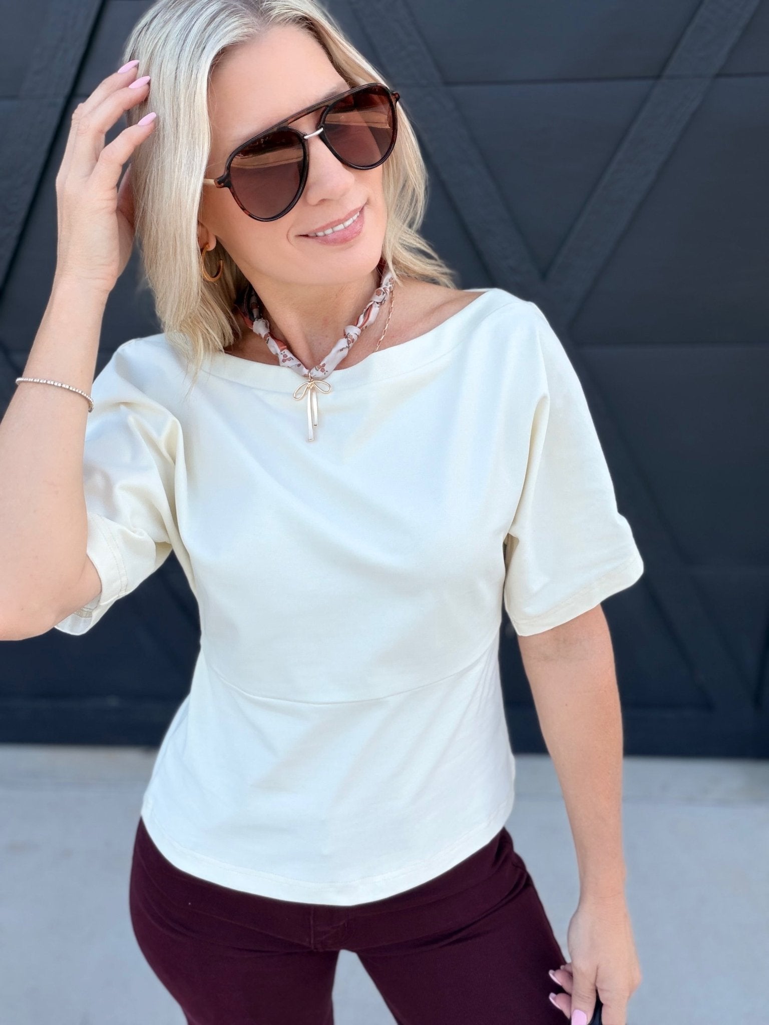 Rae Off Shoulder Cotton Knit Top In Cream - Infinity Raine
