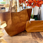 Rectangle Suede Leather Tote Bag In Light Brown - Infinity Raine