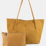 Rectangle Suede Leather Tote Bag In Light Brown - Infinity Raine