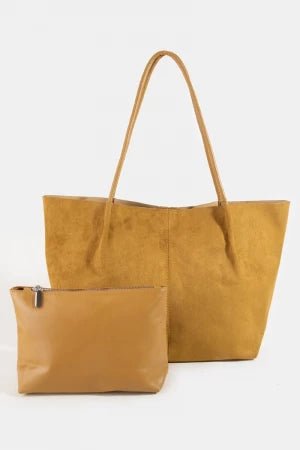 Rectangle Suede Leather Tote Bag In Light Brown - Infinity Raine