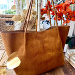 Rectangle Suede Leather Tote Bag In Light Brown - Infinity Raine