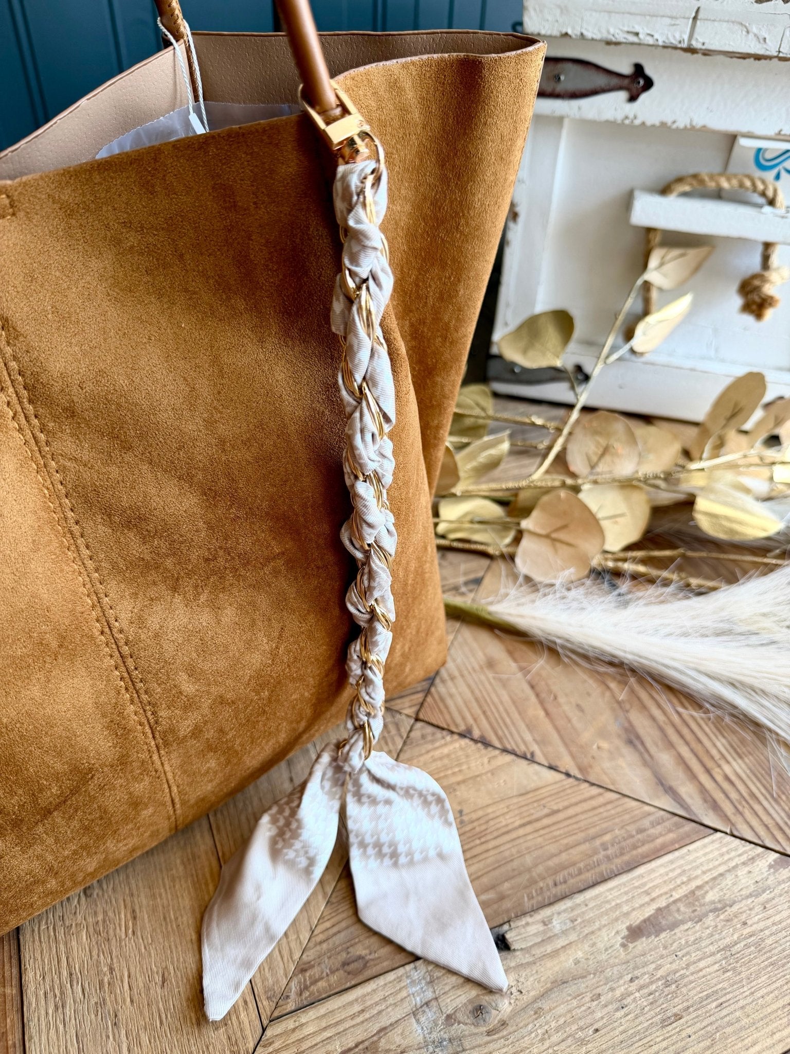 Rectangle Suede Leather Tote Bag In Light Brown - Infinity Raine