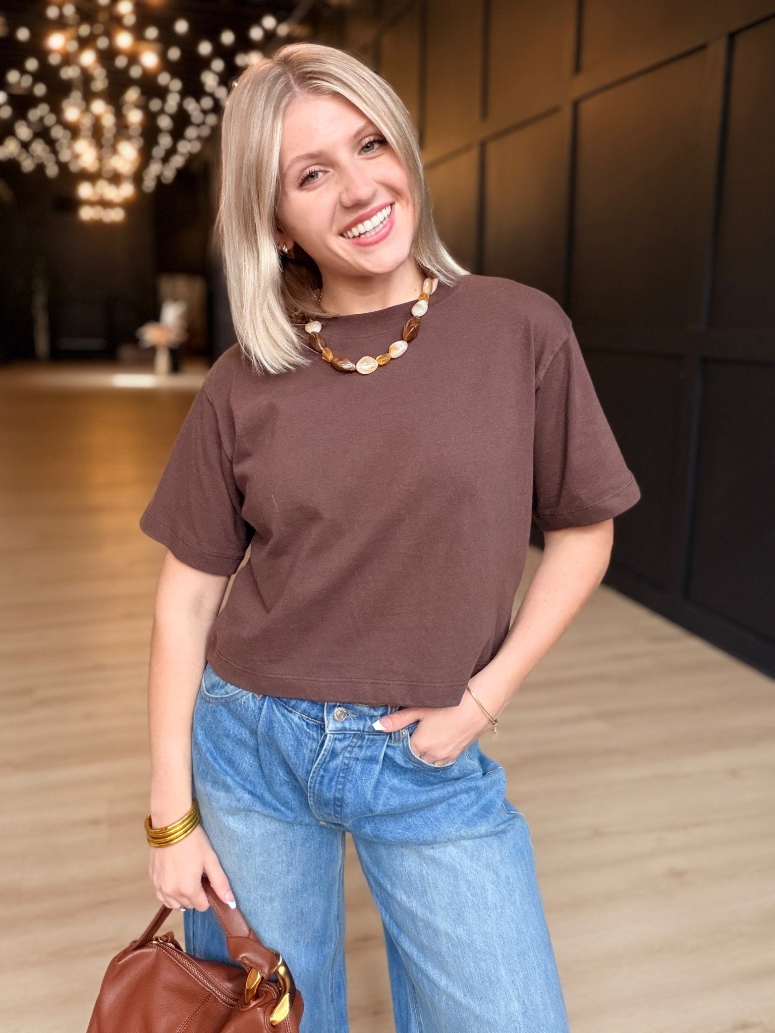 Relaxed Crop Tee In Coffee Bean - Infinity Raine