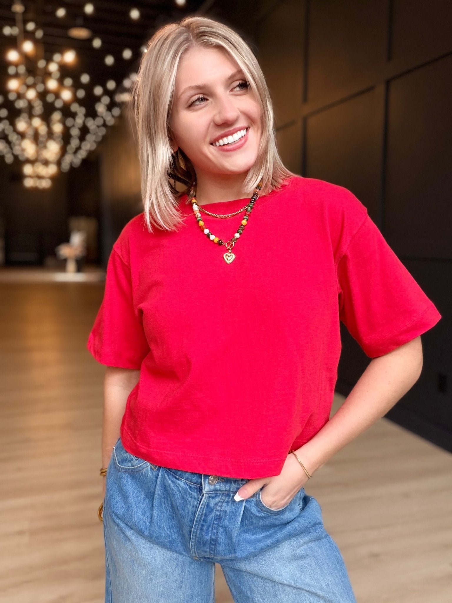 Relaxed Crop Tee In Samba Red - Infinity Raine